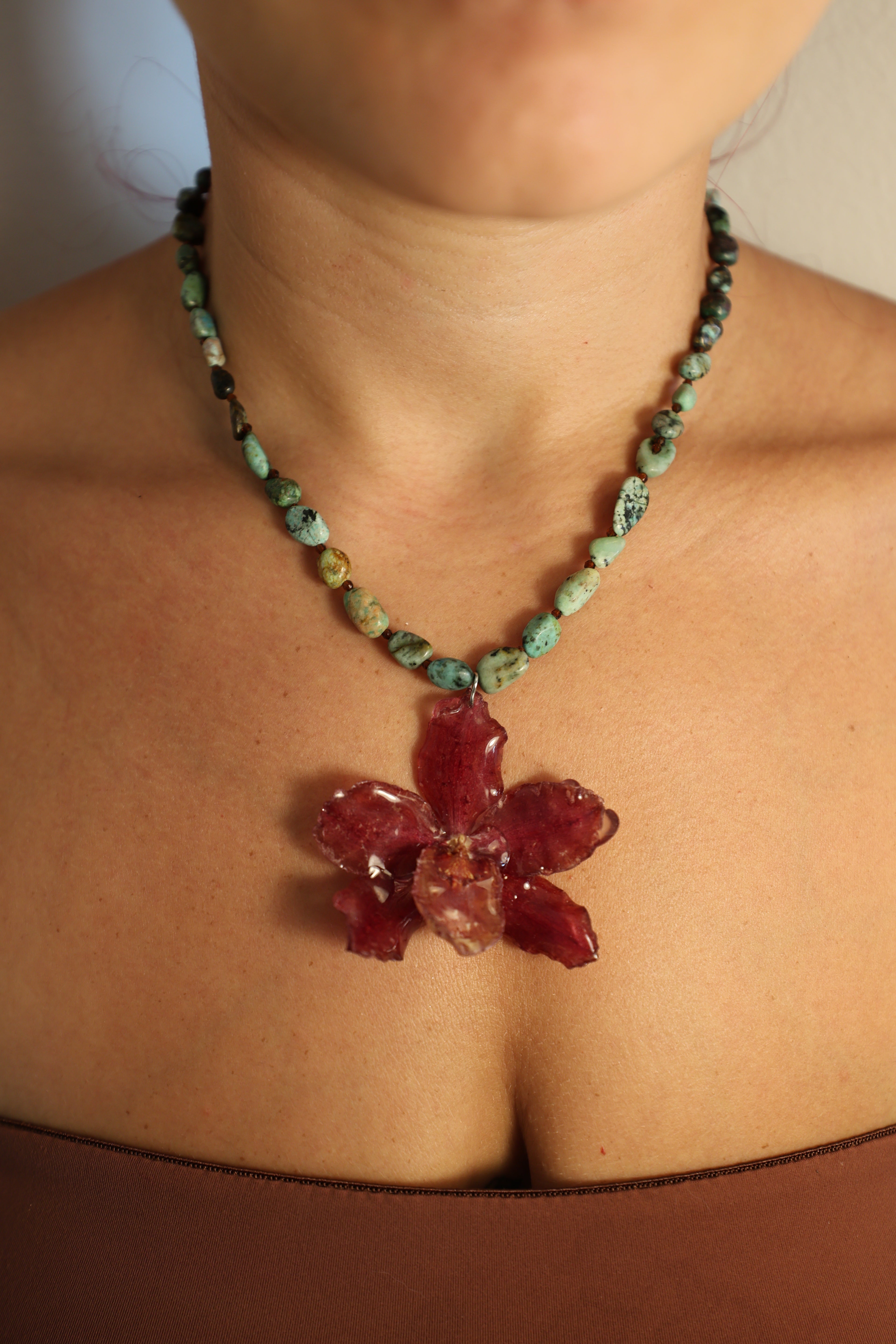 Cherry Orchid with Turquoise