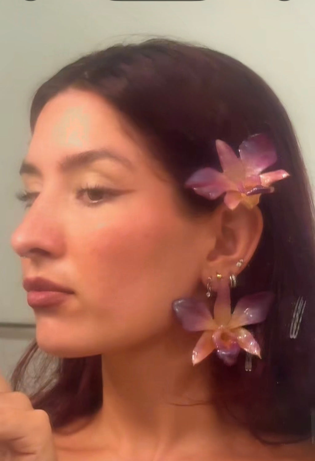 Earring with Matching clip (3 orchids)