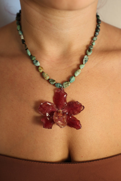 Cherry Orchid with Turquoise