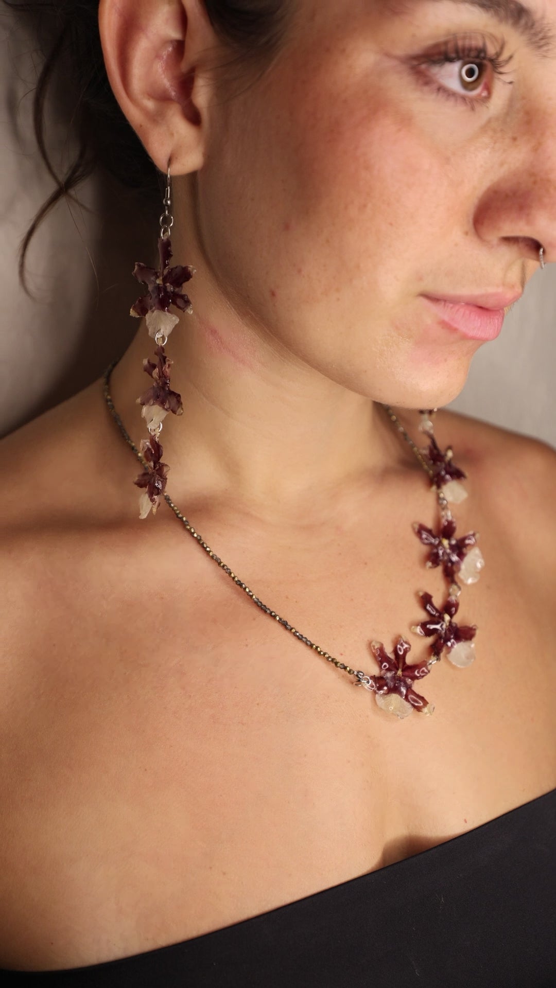 Chocolate Orchid Set- both earrings and necklace