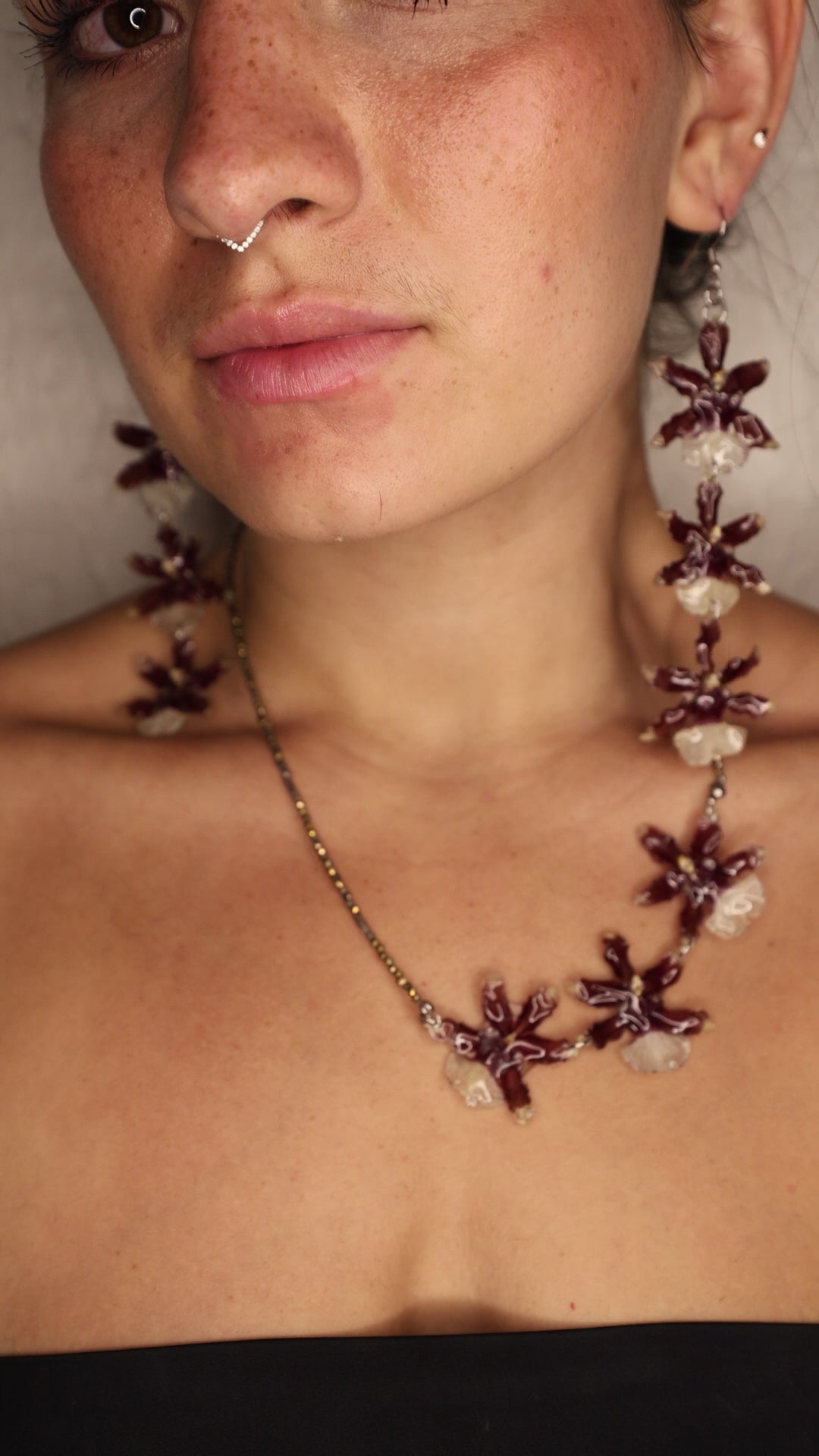 Chocolate Orchid Set- both earrings and necklace