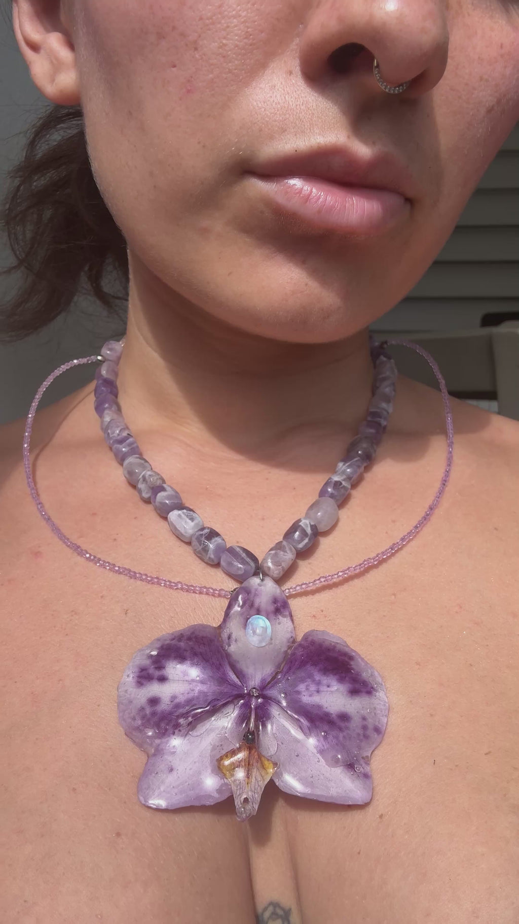 Orchid Necklace with Amethyst and Moonstone Inlay