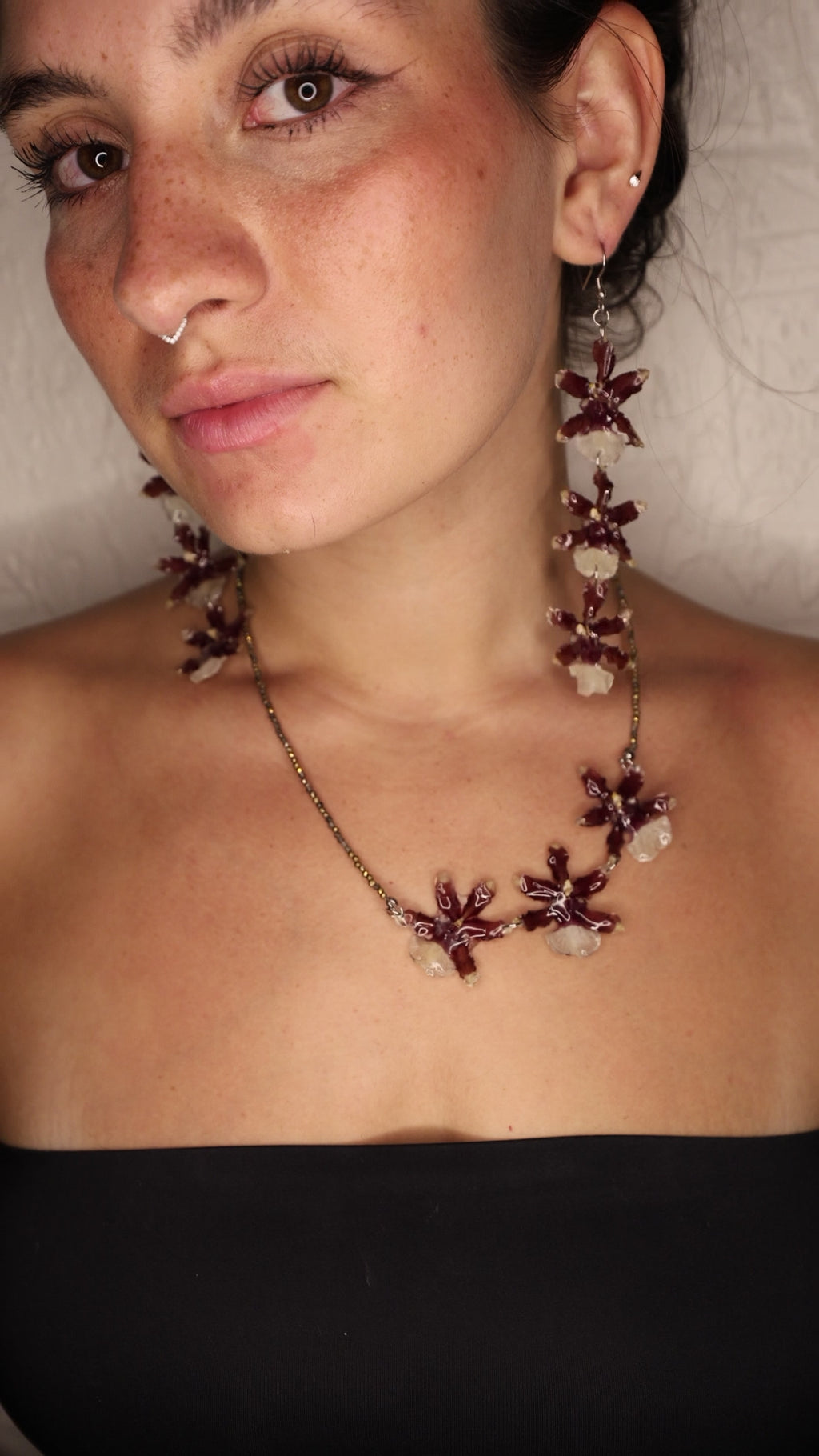 Chocolate Orchid Set- both earrings and necklace